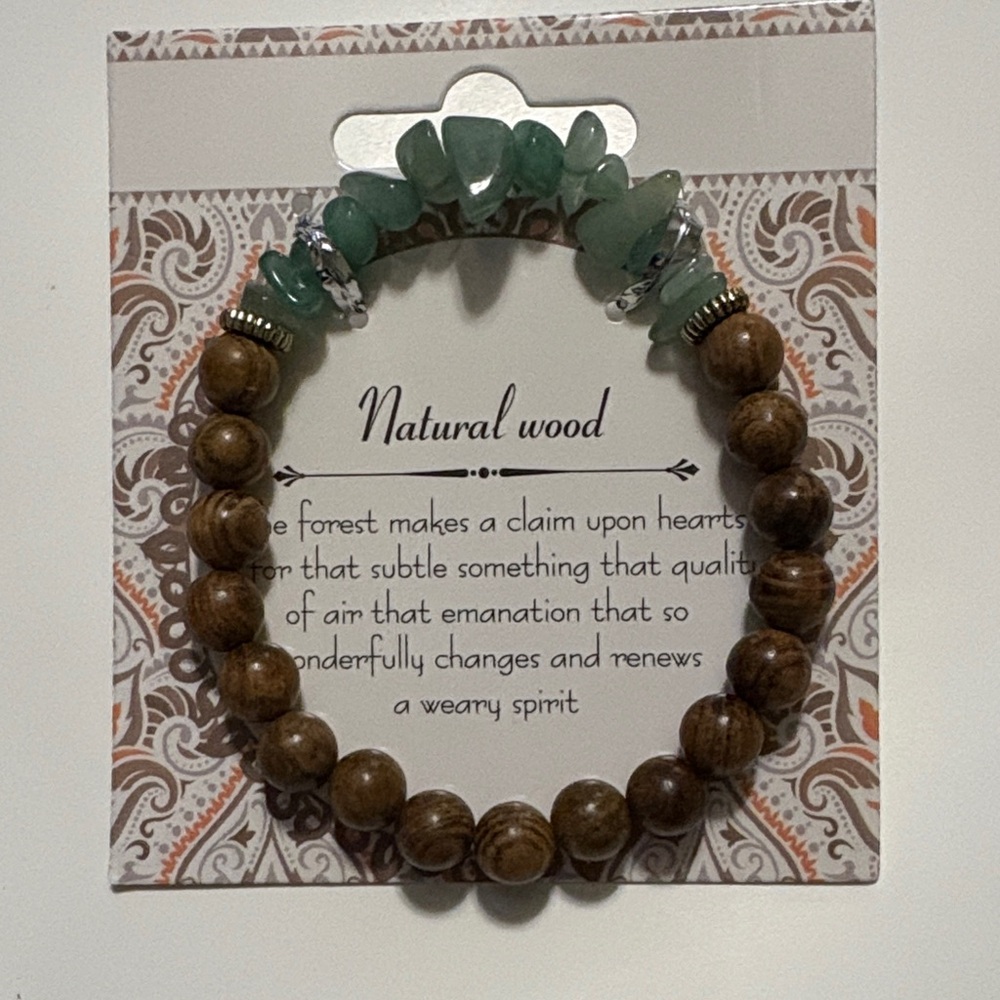Natural Rose Wood Green Adventuring Beaded Stretch Bracelet